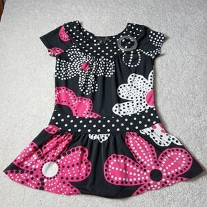 Girl's Dress My Michelle Size 7 Black White Pink Polka Dots short Sleeves